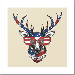 American flag  Deer with glasses Posters and Art